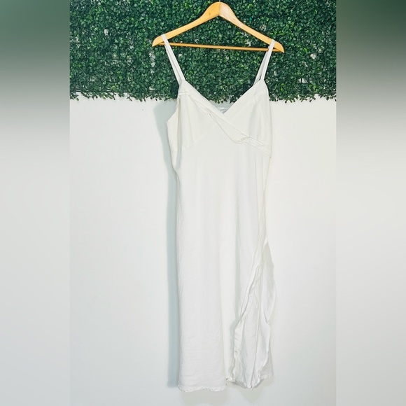 Ashley Stewart Dress Women Plus 1X Slip Midi Linen Blend Layered Lined White - Picture 1 of 12